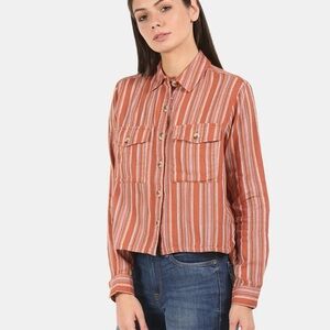 Aeropostale Small Striped Woven Collared Button Down Cropped Long Sleeve Top